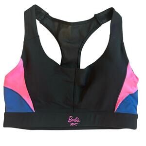 New Barbie X Reebok Black Pink Blue Sports Bra Small